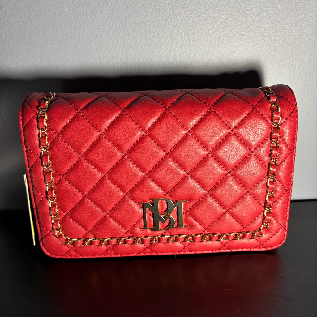 Bartley Mischka Red Quilted W/ Chain Accent Crossbody Bag